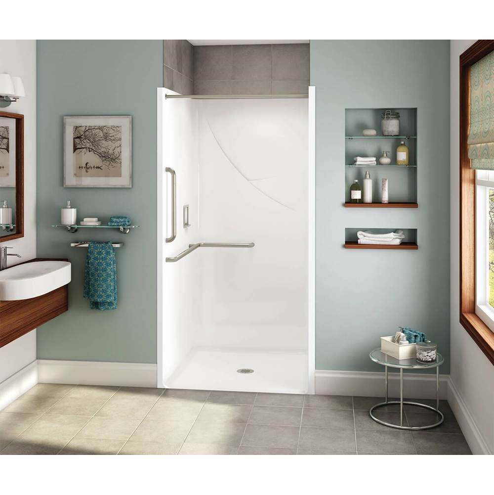 Aker OPS-3636 RRF AcrylX Alcove Center Drain One-Piece Shower in Sterling Silver - ANSI Grab Bar