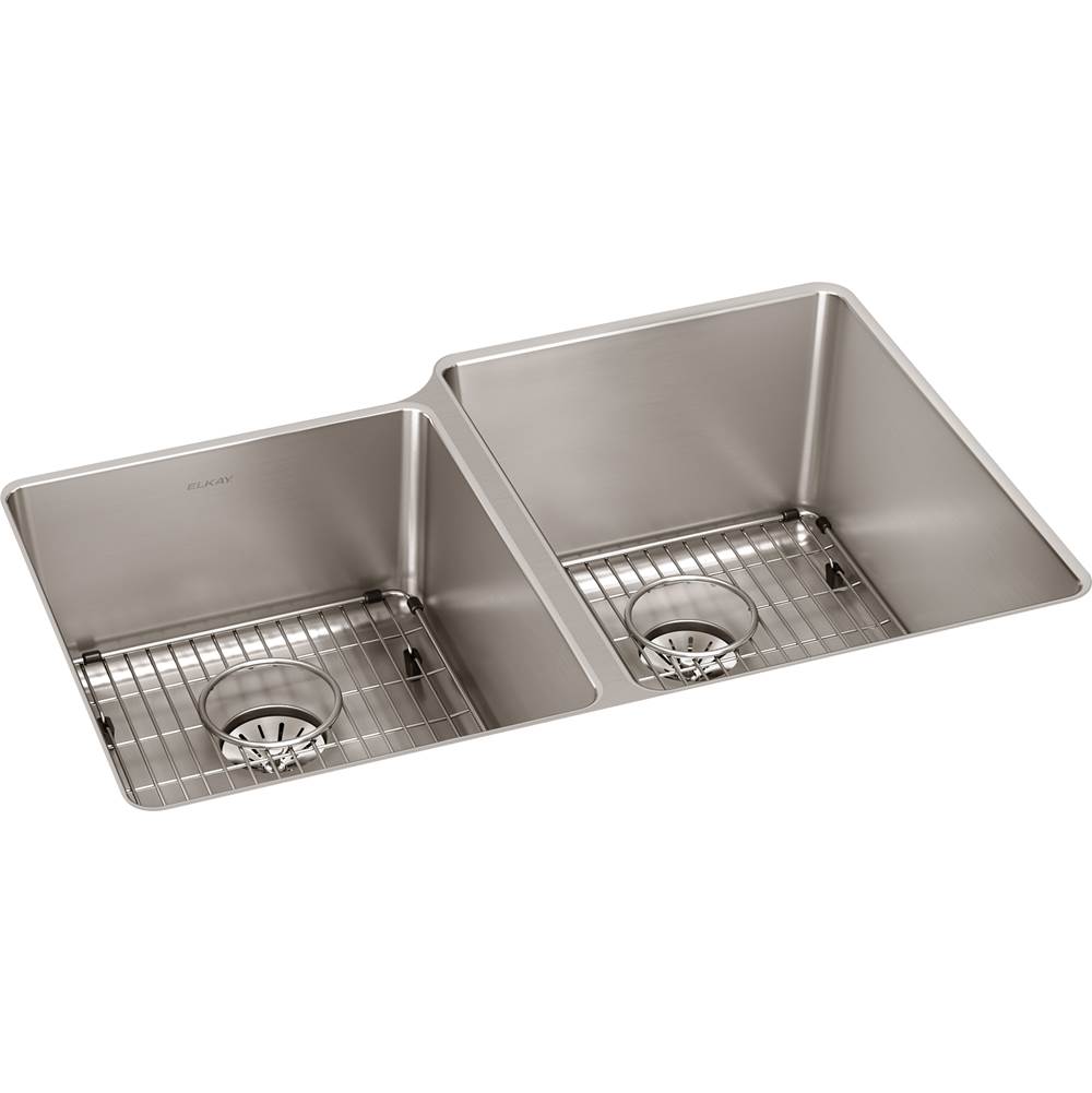 Elkay Reserve Selection Elkay Lustertone Iconix 16 Gauge Stainless Steel 31-1/4'' x 20-1/2'' x 9'' Double Bowl Undermount Sink Kit with Perfect Drain