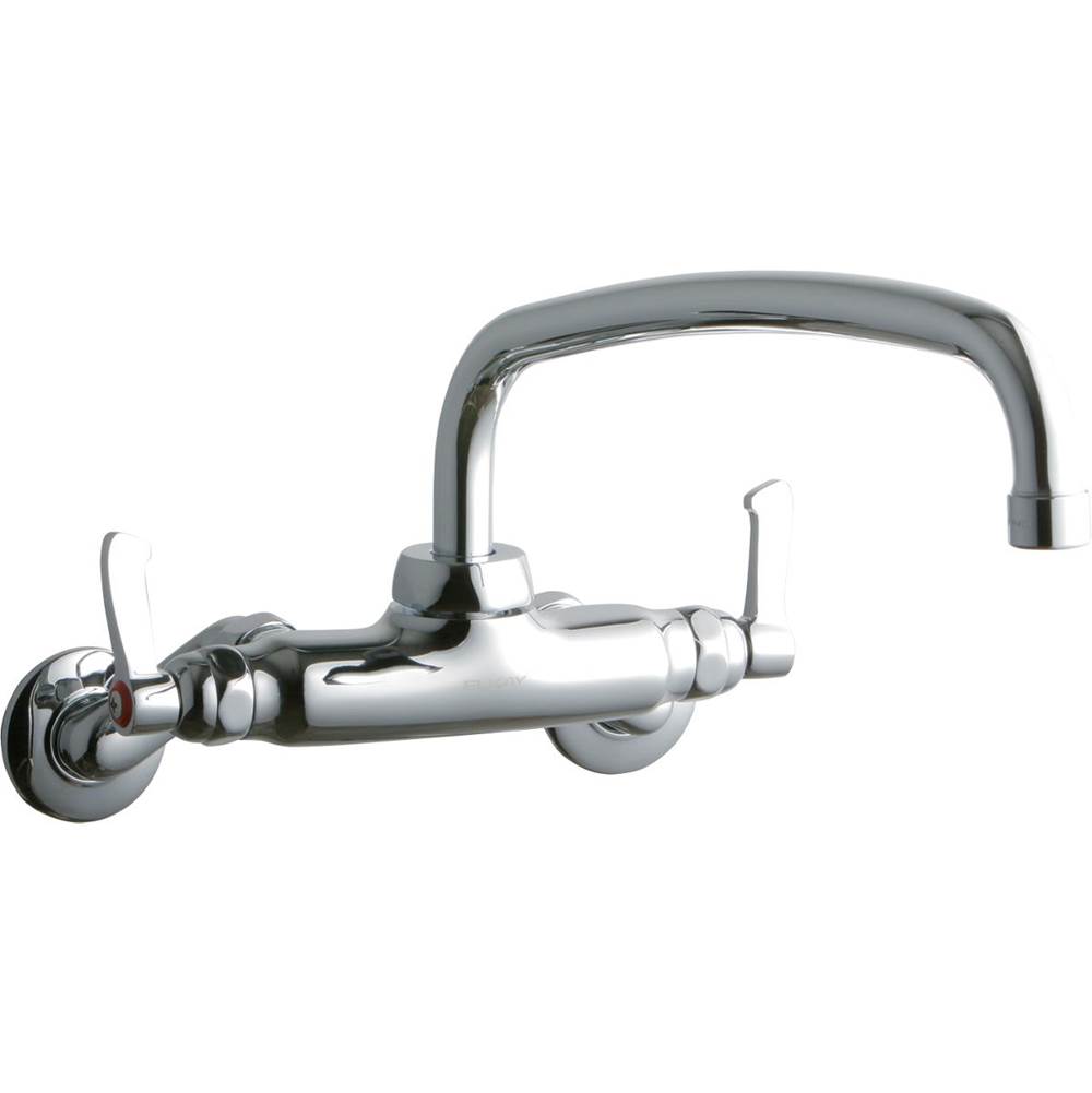 Elkay Foodservice 3-8'' Adjustable Centers Wall Mount Faucet w/14'' Arc Tube Spout 2in Lever Handles 2in Inlet Chrome