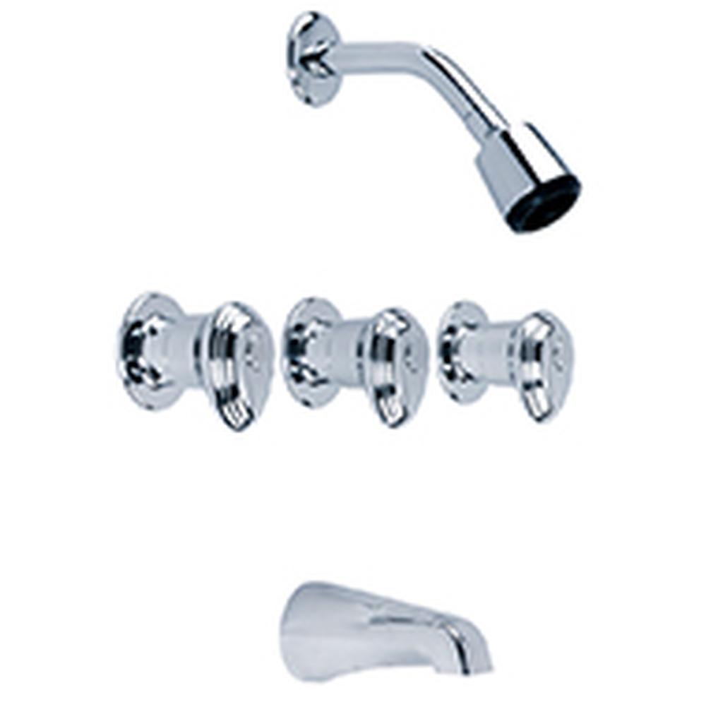 Gerber Plumbing Gerber Hardwater Three Handle Threaded Escutcheon Tub & Shower Fitting with IPS/Sweat Connections & Slip Spout 1.75gpm Chrome