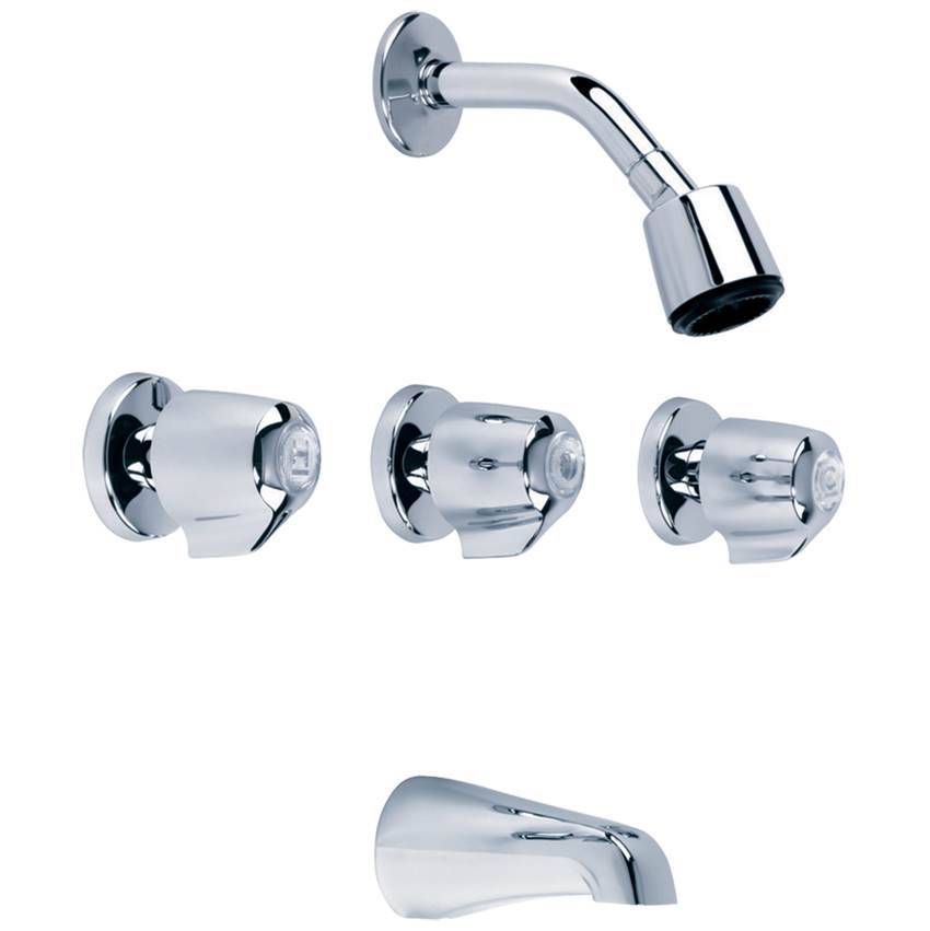 Gerber Plumbing Gerber Classics Three Handle Sliding Sleeve Escutcheon Tub & Shower Fitting with IPS/Sweat Connections & Threaded Spout 1.75gpm Chrome