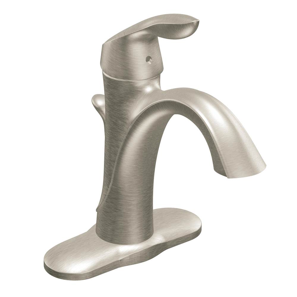 Moen Eva One-Handle Single Hole Bathroom Sink Faucet with Optional Deckplate and Drain Assembly, Brushed Nickel