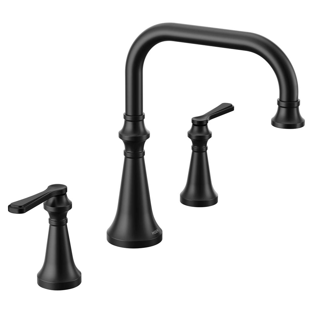 Moen Colinet Two Handle Deck-Mount Roman Tub Faucet Trim with Lever Handles, Valve Required, in Matte Black