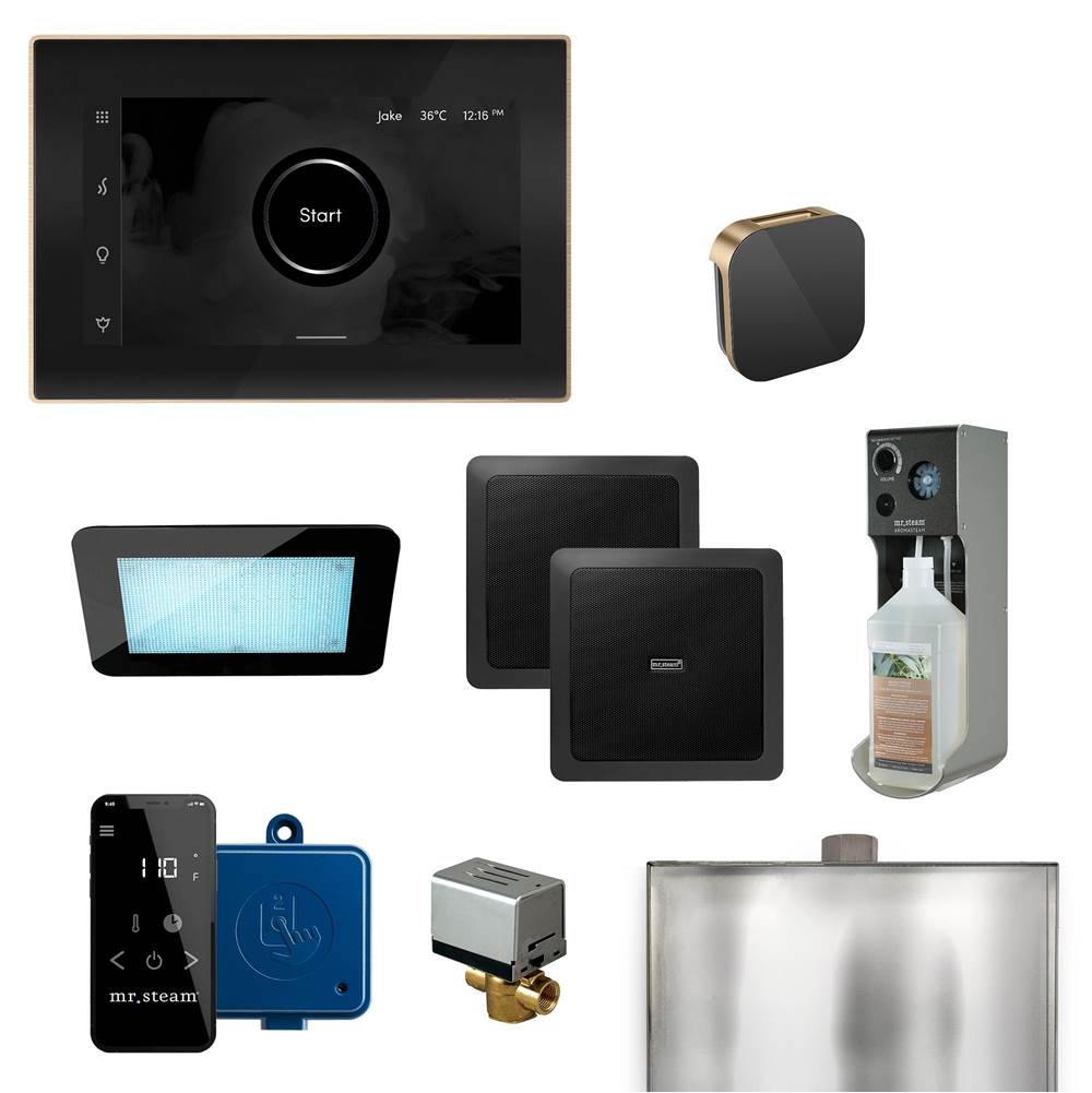 Mr. Steam XDream Programmable Steam Generator Control Kit with iSteamX Control and Aroma Glass Steamhead in Black Brushed Bronze