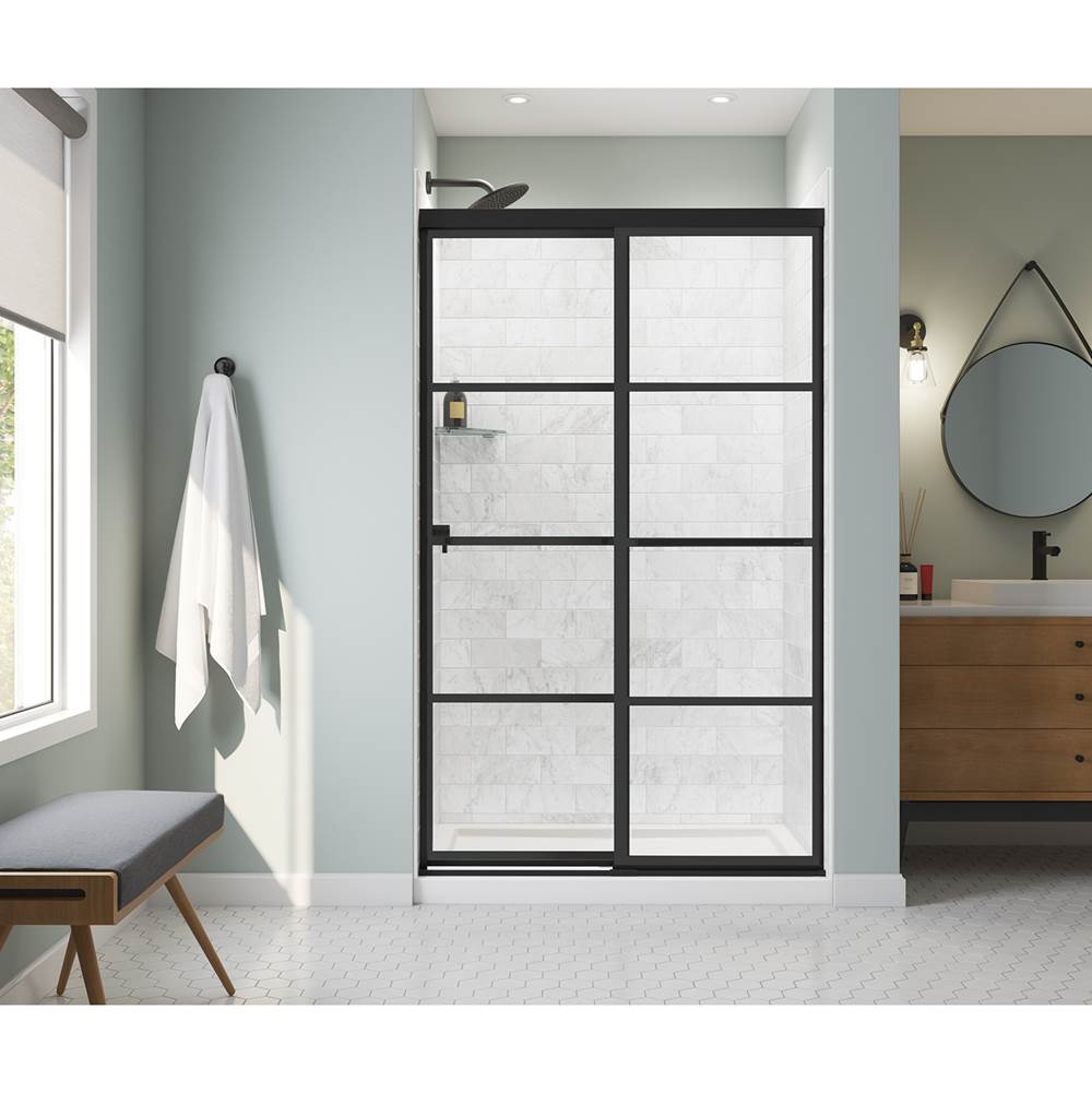 Maax Incognito 76 Shaker 44-47 x 76 in. 8mm Sliding Shower Door for Alcove Installation with Shaker glass in Matte Black
